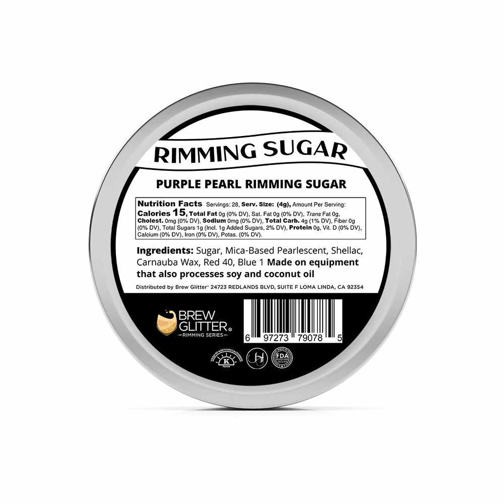 Brew Glitter - Purple Pearl Rimming Sugar (4oz, 1x Bar Tin) Cocktail Garnish for Mixed Drinks &#x26; Refreshments