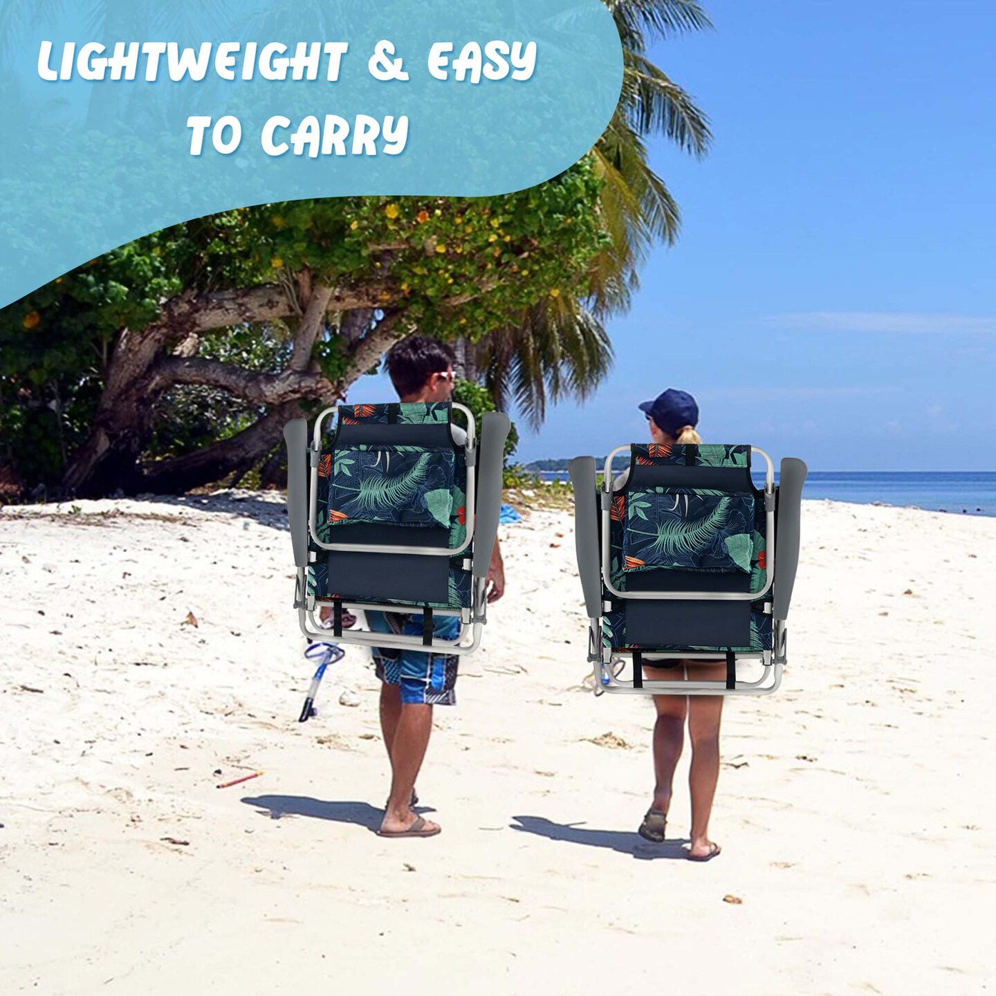 Costway 2-Pack Folding Backpack Beach Chair Table Set 5