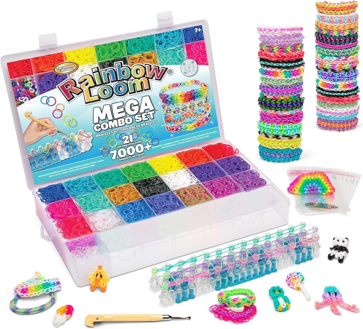 &#xAE; MEGA Combo Set, Features 7000+ Colorful Rubber Bands, 2 Step-By-Step Bracelet Instructions, Organizer Case, Great Gift for Kids 7+ to Promote Fine Motor Skills (Packaging May Vary)