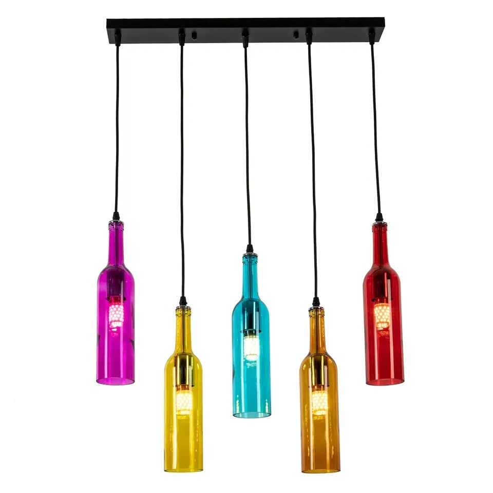 5 Wine Bottle Pendant Light Industrial Bar Hanging Lamp Fixtures Cafe Fixture
