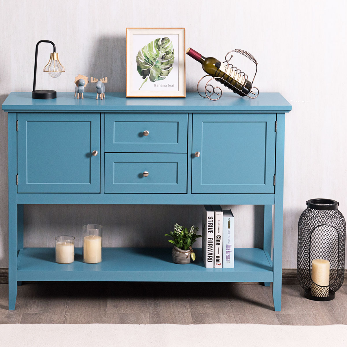 Costway Sideboard Buffet Table Wooden Console Table w/ Drawers &#x26; Storage Cabinets Blue/Brown/Gray/Beige