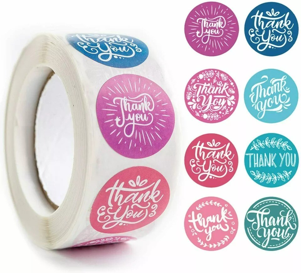 4 Roll of 2000pcs 1inch Assorted Floral Thank You Stickers Round Sealing Labels