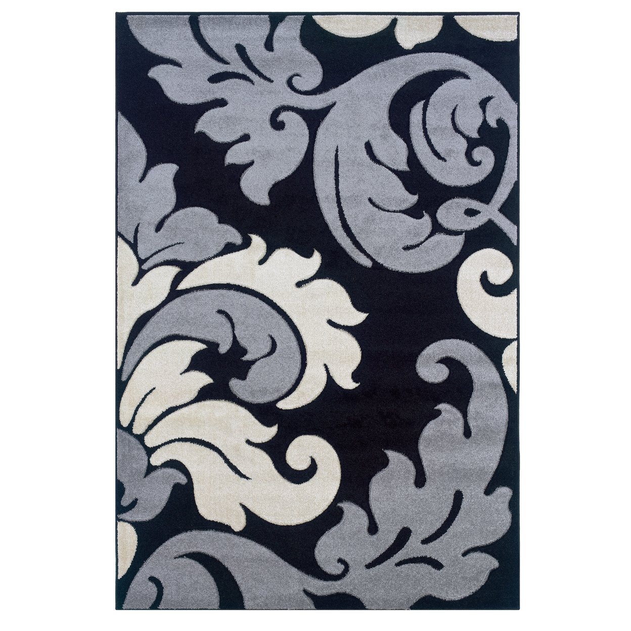 Corfu Damask Rug Black Grey 8X10.3 Area Rug Modern Floral Design Turkey Made