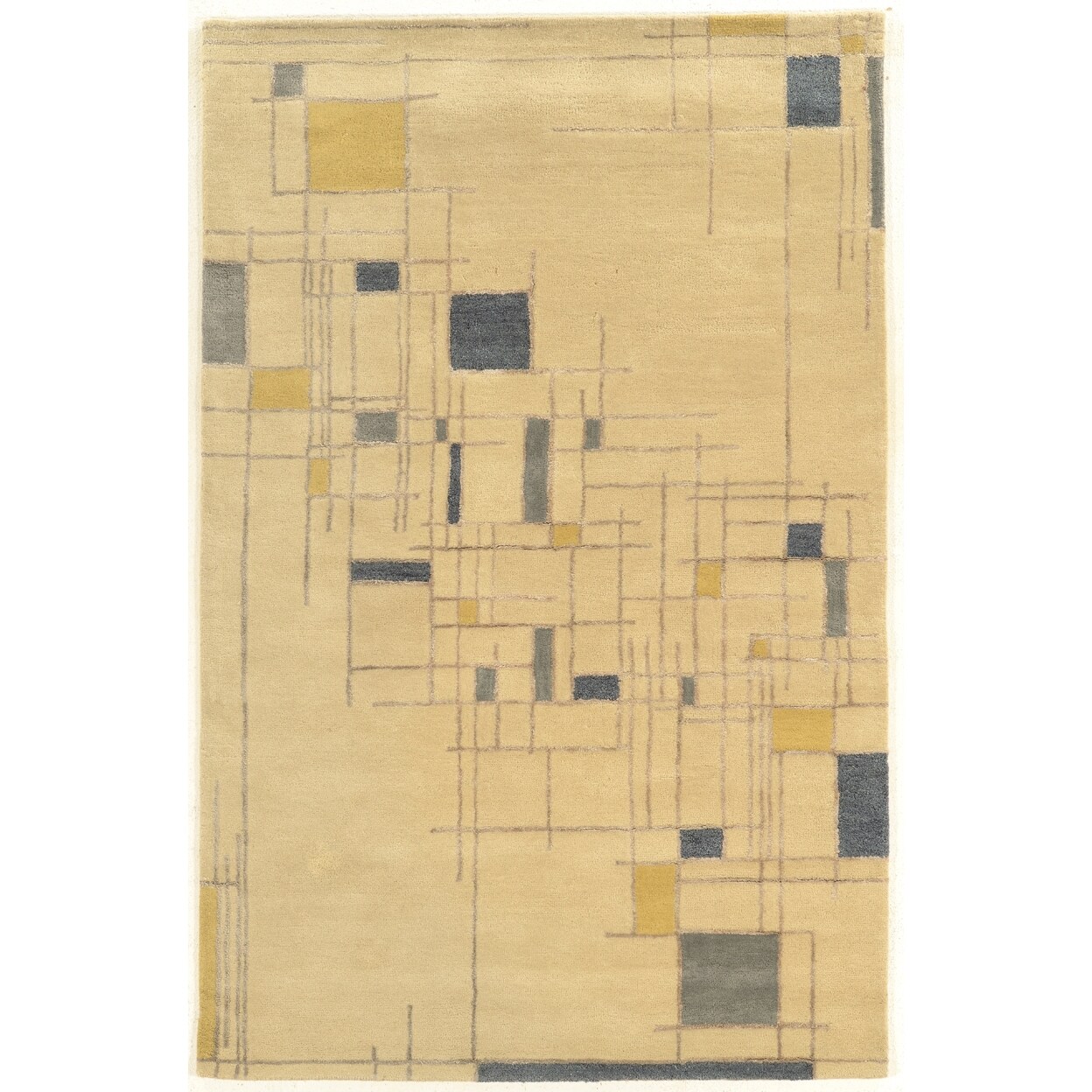 Aspire Wool Lazer Ivory Area Rug 8X11 Hand-Tufted 100% Wool Abstract Design