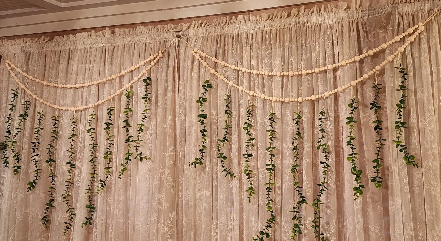 Boho Wall Decor Artificial Hanging Eucalyptus Wooden Beads Garland Eucalyptus Greenery Decoration for Bedroom Bathroom, Living Room, Office, Home, Wedding