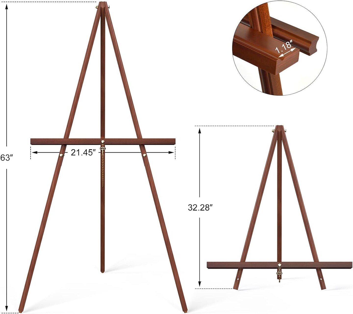 Art Easel Wooden Stand, 63" Portable Tripod Display. Artist easel - Adjustable Floor Wood Poster Stand for Wedding, Painting, Drawing, Display Show, Brown