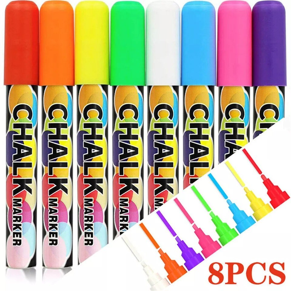 8Pack Liquid Chalk Markers Erasable Chalkboard Neon Pens for Signs Painting Card