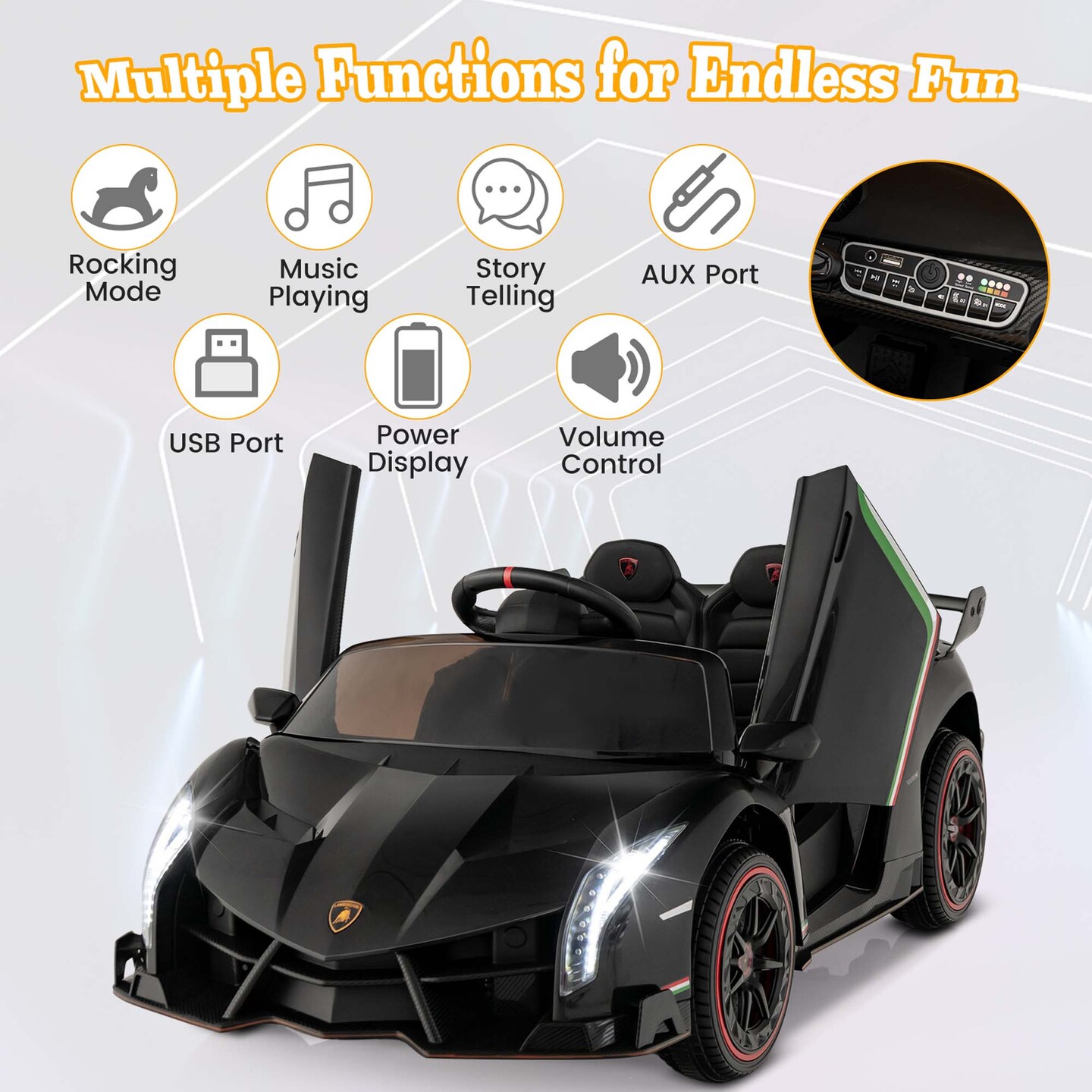 Costway Licensed Lamborghini 4WD Kids Ride-on Sports Car 12V Battery Powered 2.4G Remote Pink/White/Green/Black/Red