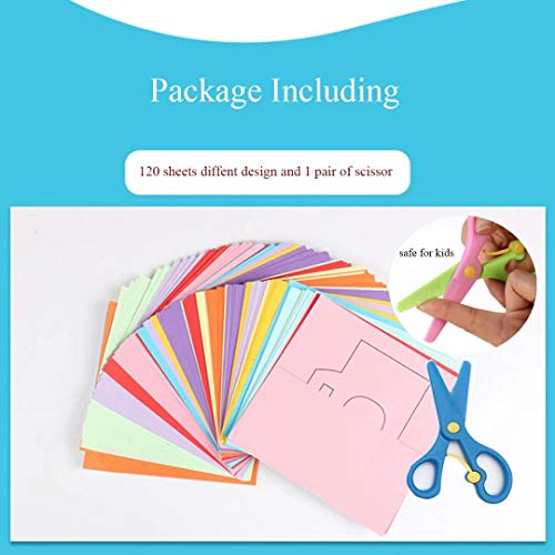 120 Pieces Fun Paper-Cut Set; Paper Cutting; Paper Art; Scissor Skills Activity Cutting Book; Kids Scissors Crafts Kits Preschool-120 Pages with A Pair of Child-Safe Scissors