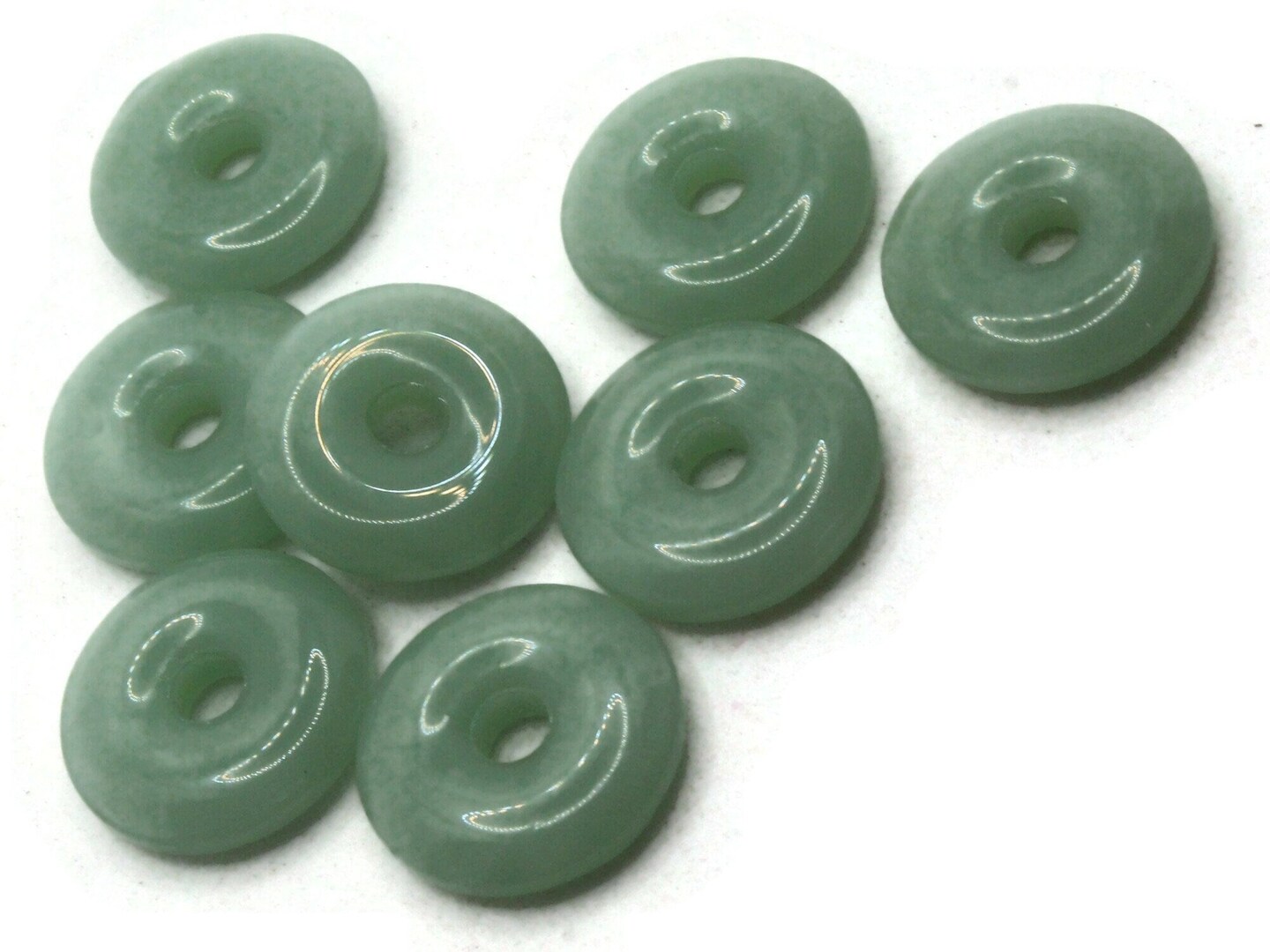 8 19mm Light Green Glass Large Hole Donut Flat Round Ring Beads