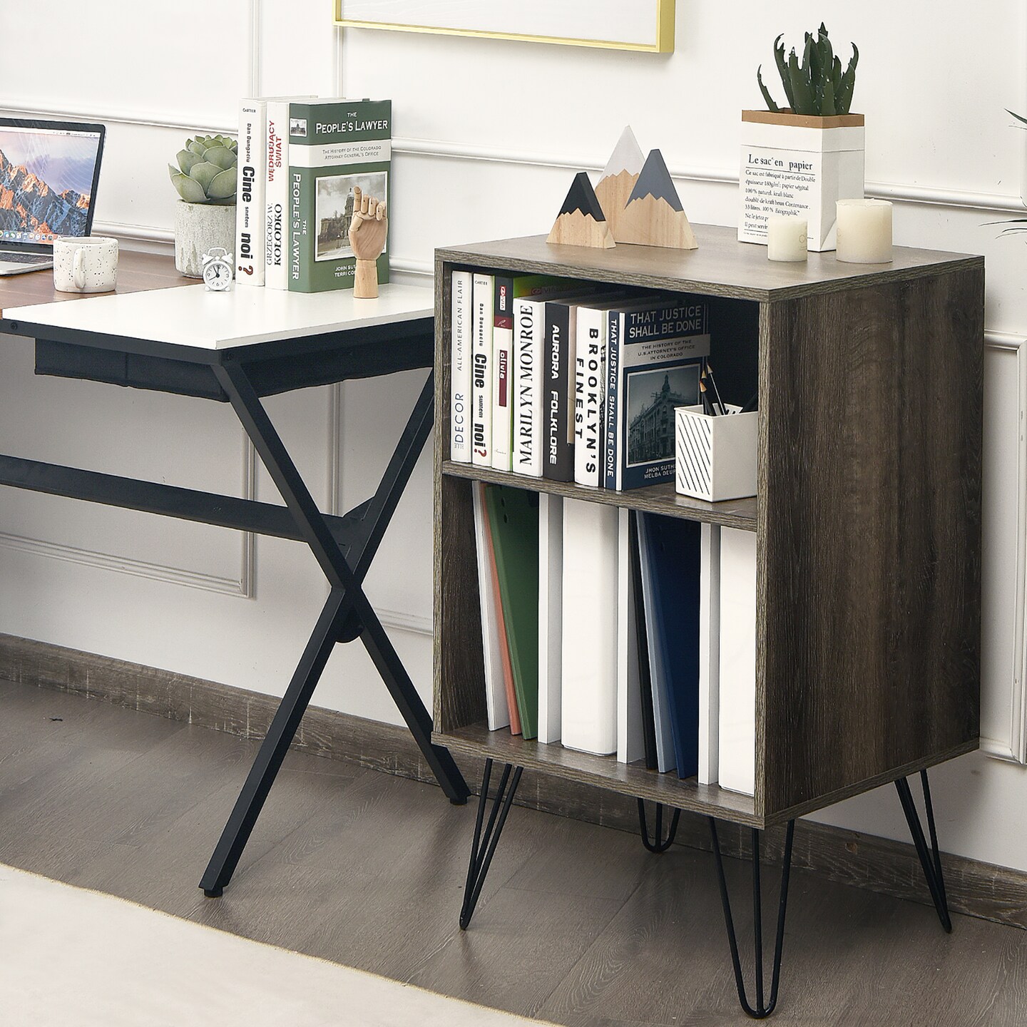 Costway Record Player Stand Turntable Stand Display Shelf Media Storage Cabinet Walnut