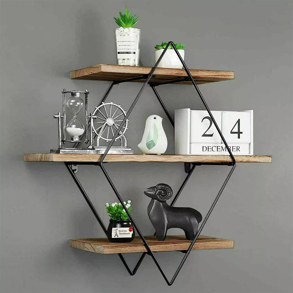 Rustic Wood Floating Shelves Decorative Wall Shelf Bathroom Kitchen Office Room