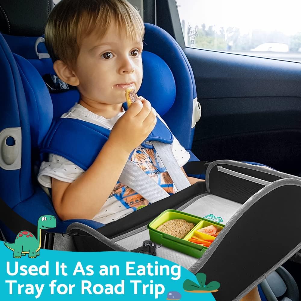 Travel Tray for Kids Car Seat, Toddler Road Trip Essentials With Drawing Kit, Carseat Tray - Black