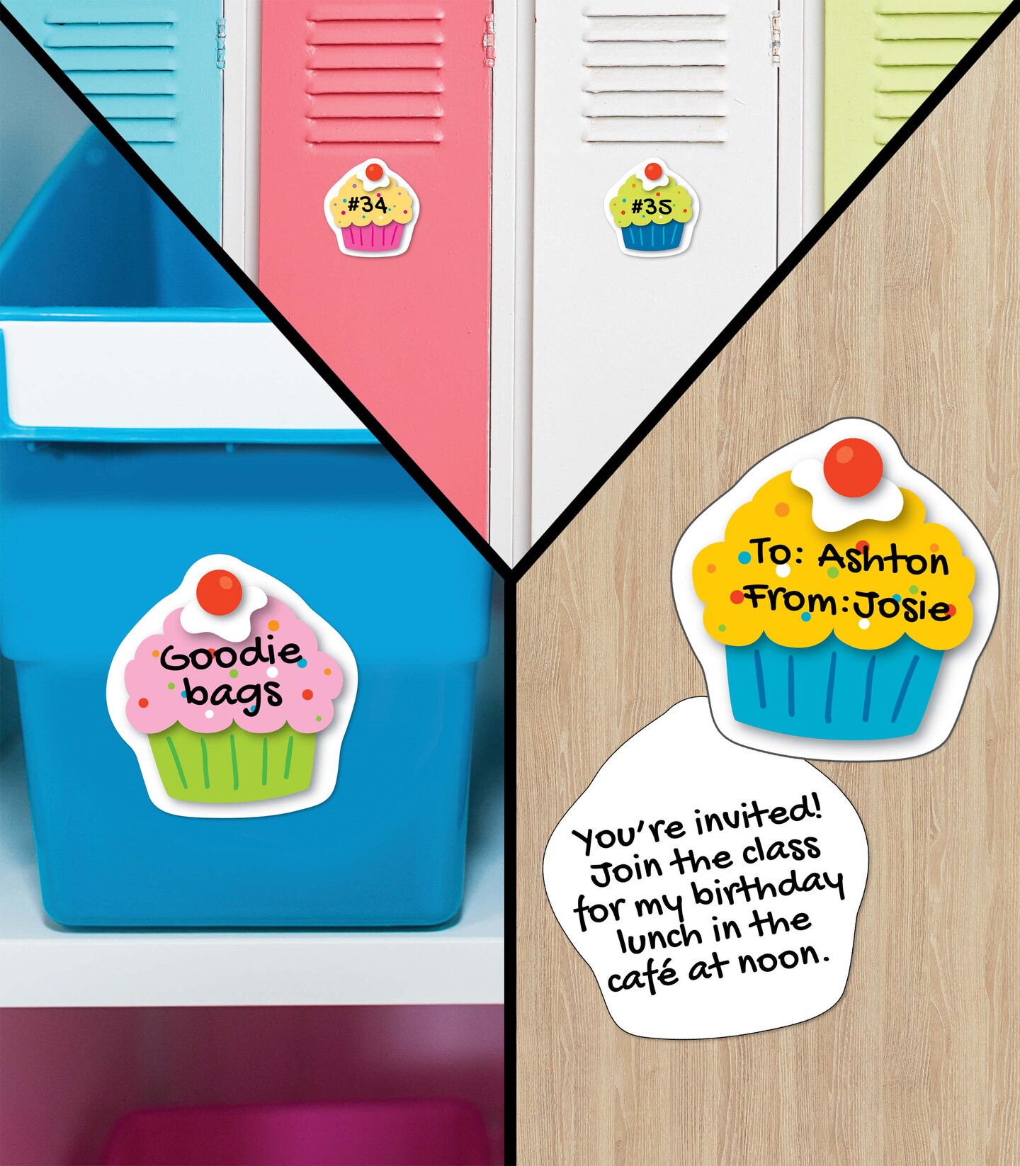 Carson Dellosa 102 pc Bundle of Birthday Decorations, Crowns, Colorful Balloons and Cupcake Cutouts for Party, Classroom, Bulletin Board, and Wall Decor