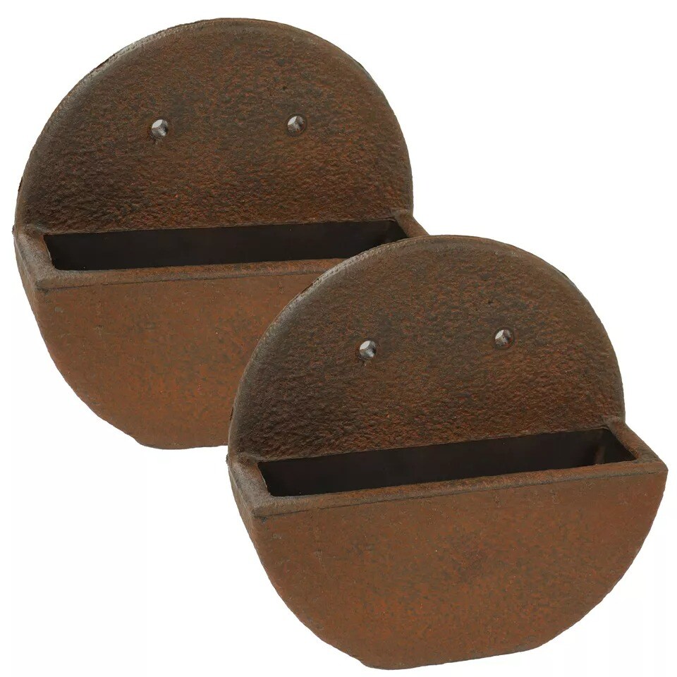 12 in Round Wall-Mounted Outdoor Planter - Dark Brown - Set of 2