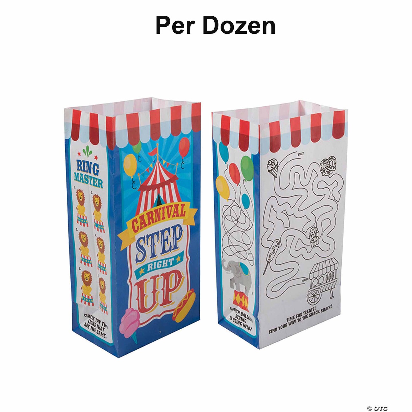 Medium Carnival Activity Paper Treat Bags 5&#x22; x 3 1/4&#x22; x 10&#x22;