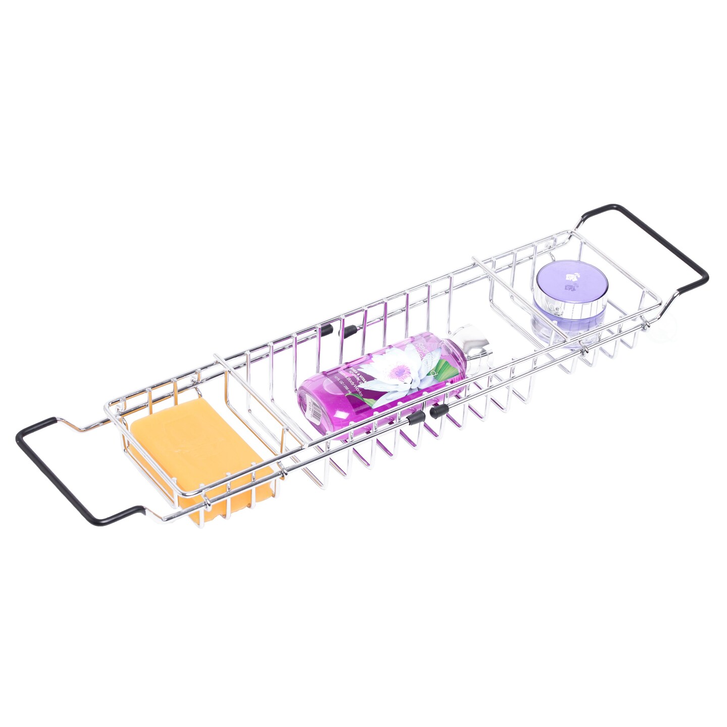 Expandable Metal Bathtub Caddy With Rubber Handles Durable Chrome Plated Design