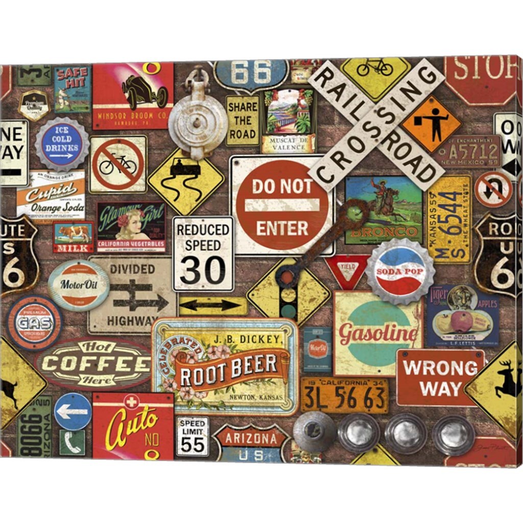 Road Signs on Brick by Jean Plout 20&#x22; x 16&#x22; Canvas Wall Art