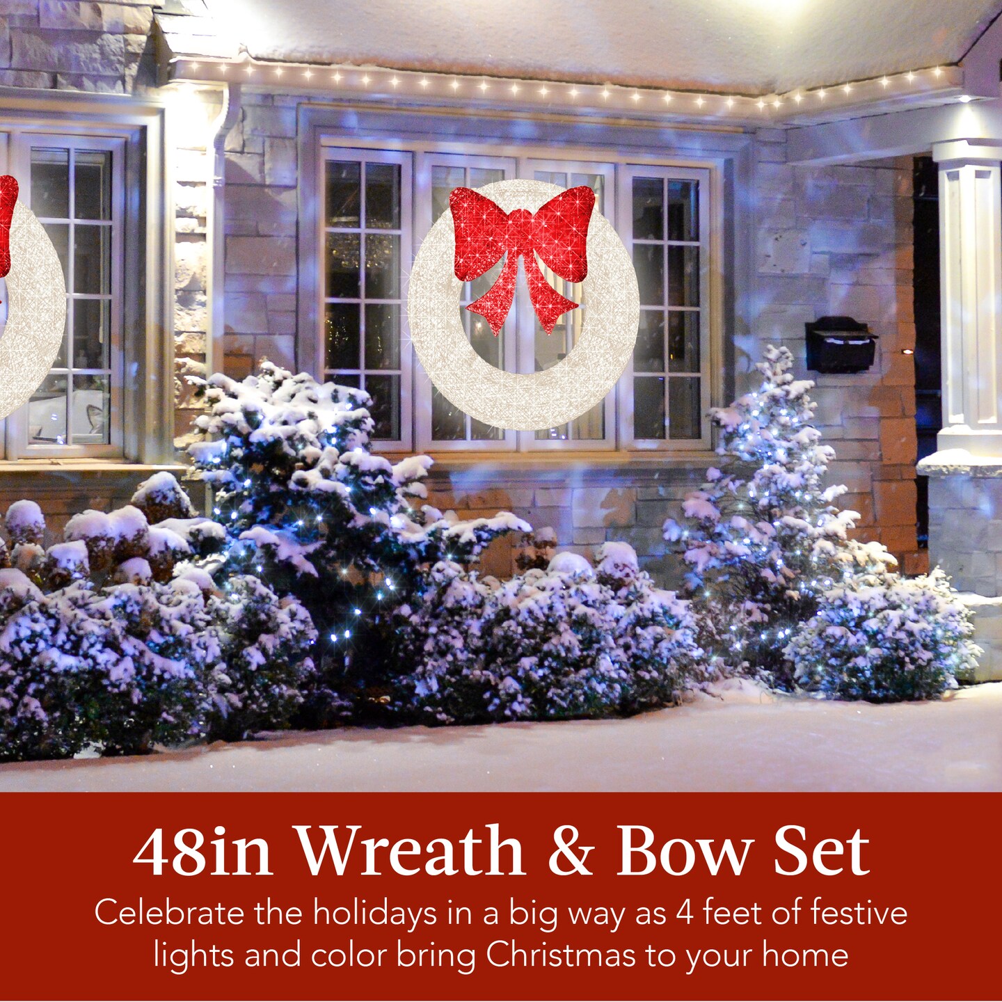 Best Choice Products 48in Pre-Lit Outdoor Christmas Wreath, LED Metal Holiday D&#xE9;cor w/ 140 Lights, Bow
