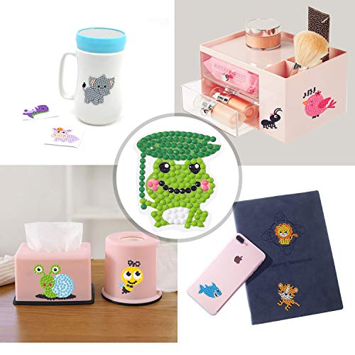 5D Diamond Painting Stickers Kits for Kids Arts and Crafts, Cartoon Stickers Stick Paint with Diamonds by Numbers, 18Pcs Cute Insect, Animals, Easy to DIY