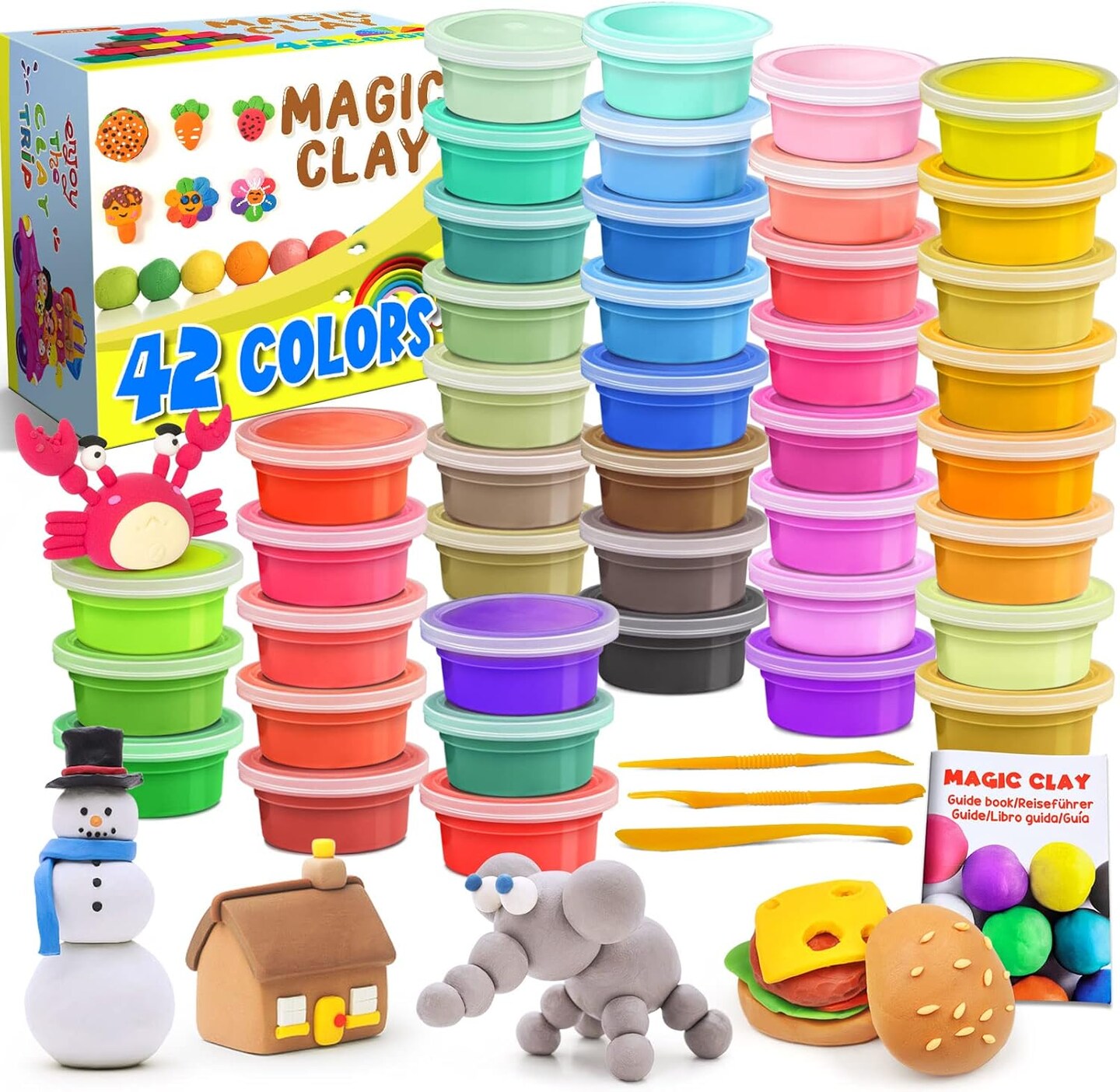 Air Dry Clay - 42 Colors Modeling Clay Kit with Tools for Kids, Soft &#x26; Ultra Light, Toys Gifts for Ages 3-8+