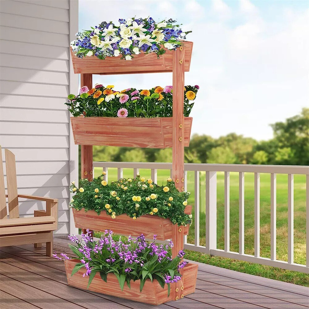 4 Tier Vertical Raised Garden Bed Elevated Wood Horticulture Planter Box w/ Legs