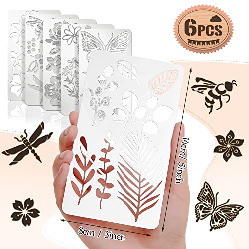 6 Pieces Mixed Metal Stencil Wood Stencil Templates Stencils for Journaling Wood Burning Stencils for Wood Carving Drawing Engraving Scrapbooking Journal Craft DIY(Plant Style)