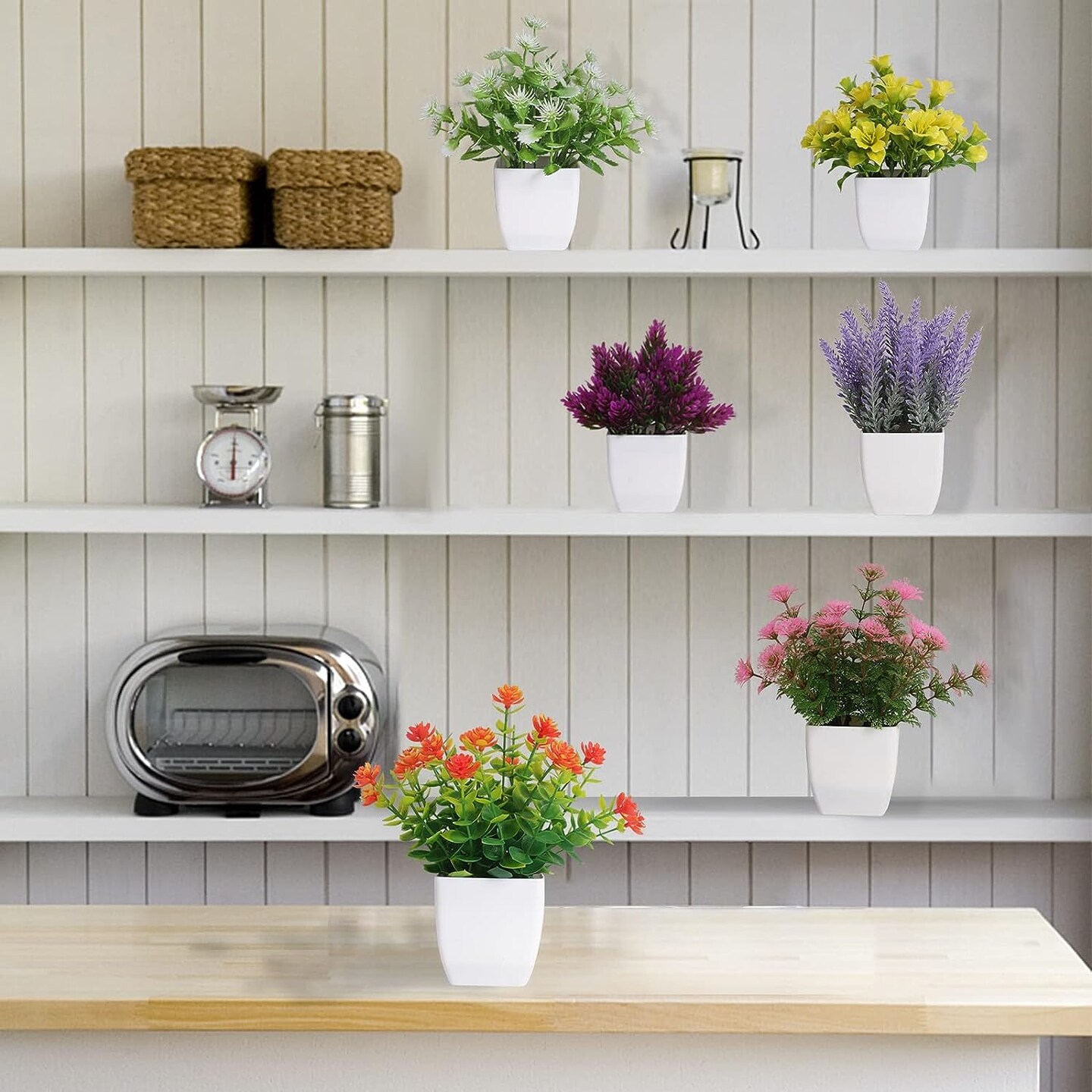 6-Pieces Small Artificial Potted Flowers, Mini Fake Plants for Home and Office Decor