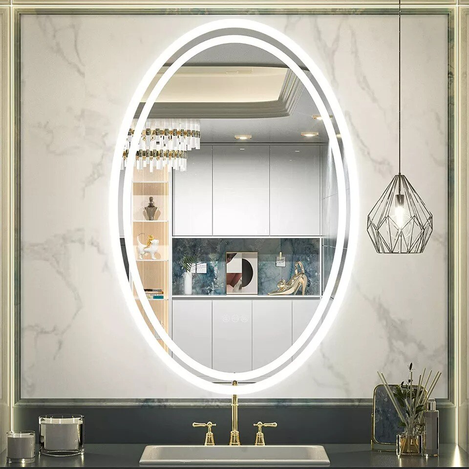 Oval LED Bathroom Mirror with Back Light Large HD Vanity Mirror AntiFog Dimmable