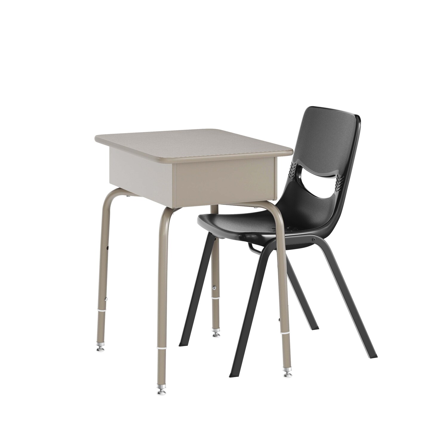 Emma and Oliver Jacobs Desk/Chair Set with Metal Open Front Storage Box, Desktop, Metal Frame and Stackable Flex Comfort Classroom Chair