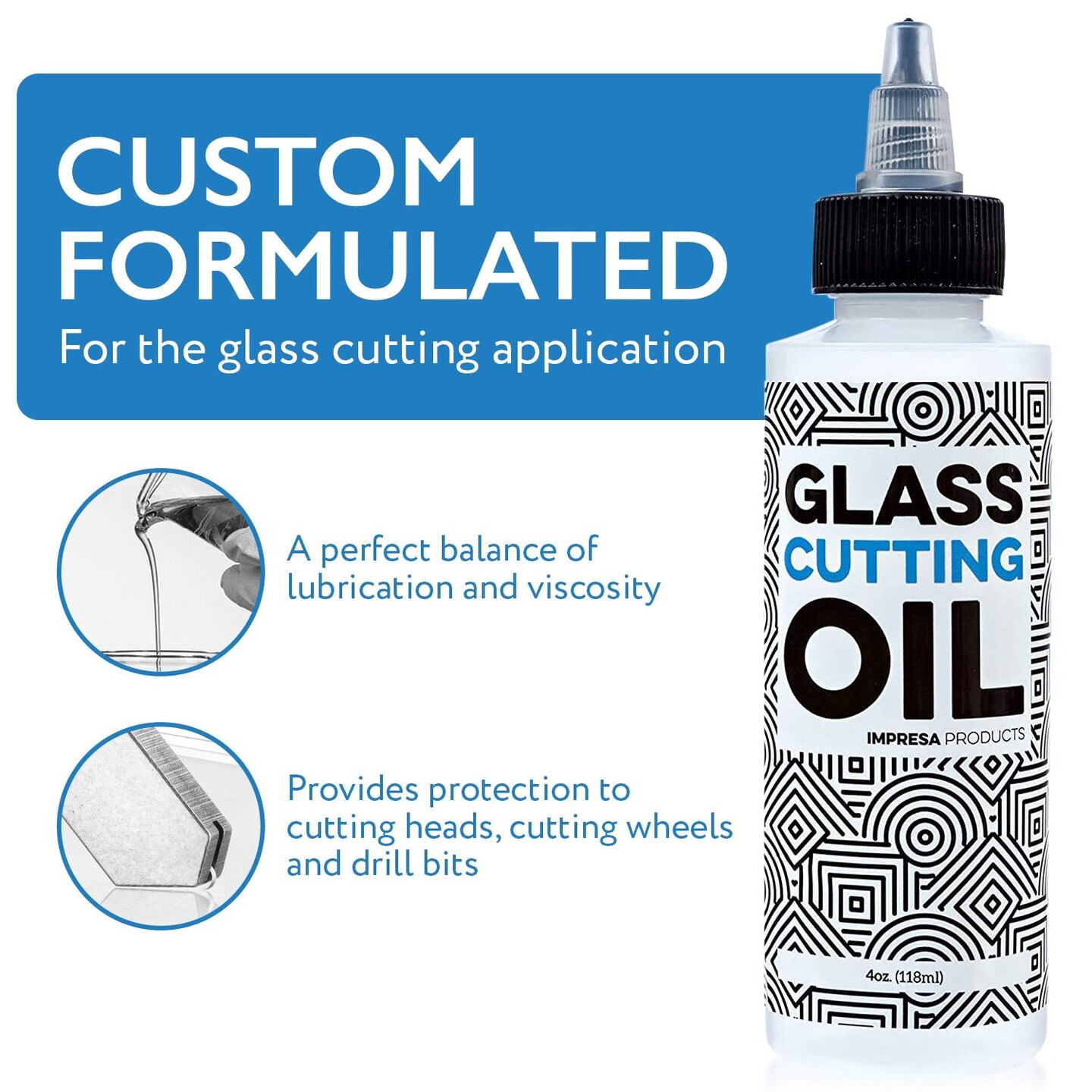 Glass Cutting Oil with Precision Application Top - 4 oz - Great for Stained Glass, Bottles, Tiles, and Mirrors - Custom-Formulated for Various Glass Cutting Tools and Applications