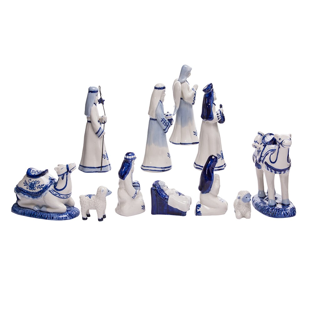 Porcelain Delft Nativity Set with 11 Pieces