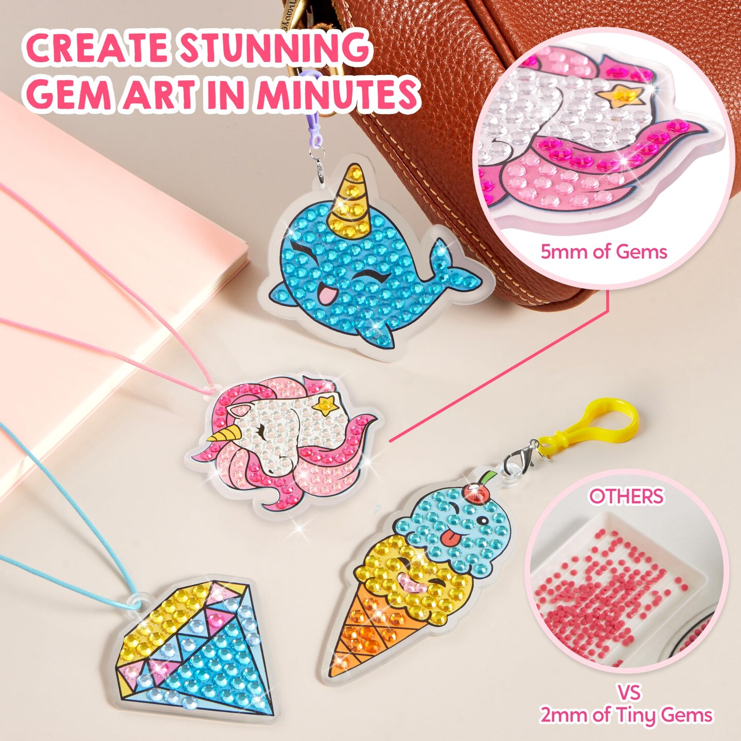 16 Projects Gem Art, Kids Diamond Painting Kit with 5D Gem, Arts and Crafts for Girls Ages 6-12, Gem Craft Activities Kits, Premium Diamond Art Gift Ideas for Girls Crafts Ages 6, 7, 8+