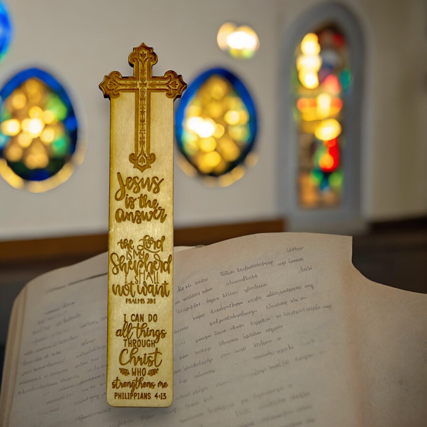 Bookmark - The lord is my shephard - Birch wood Jesus Religious