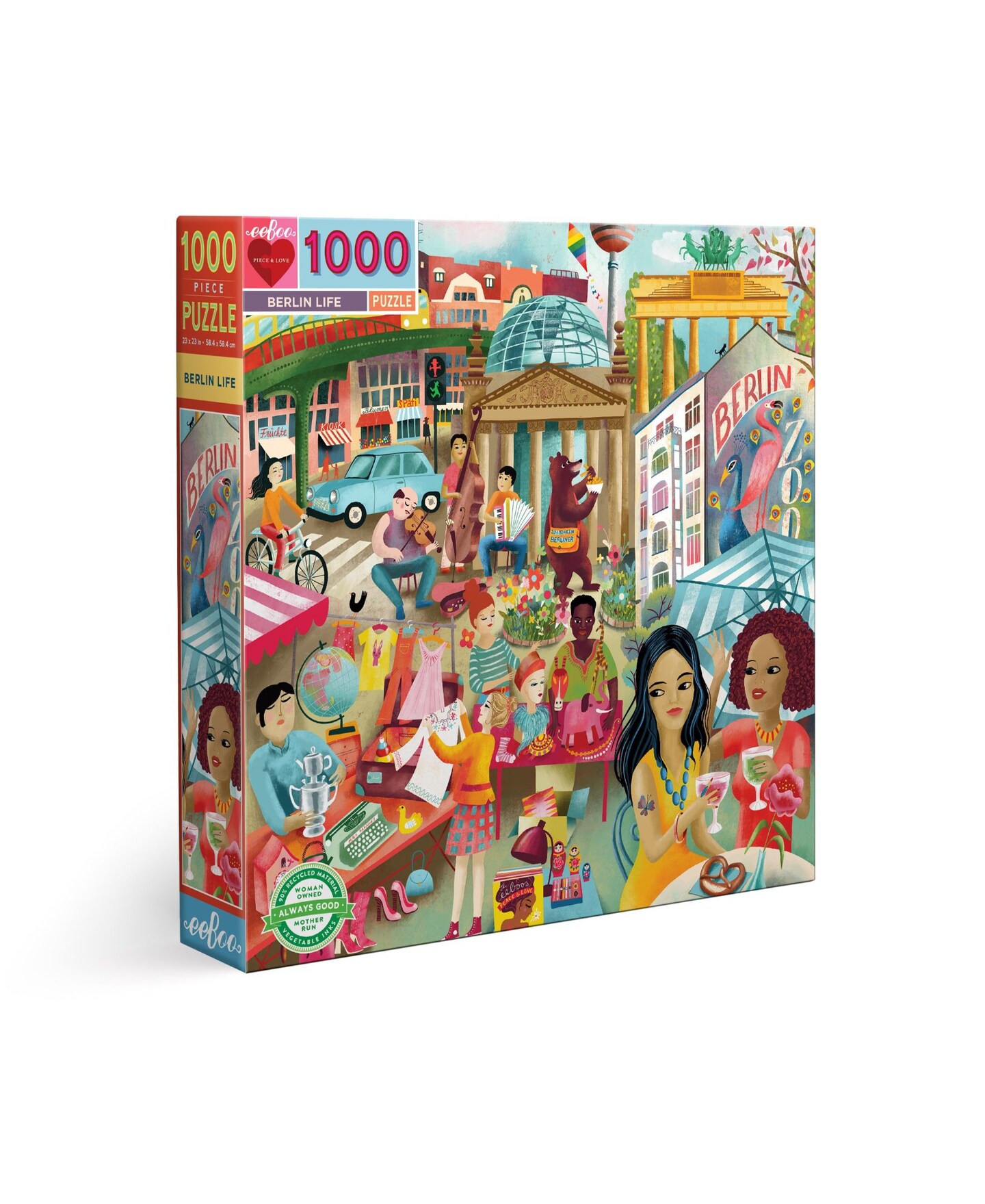 eeBoo: Piece And Love Cats at Work - Puzzle Quadrato da 1000 Pezzi, per Adulti e Famiglie, Include Pezzi Lucidi e robusti e Polvere Minima