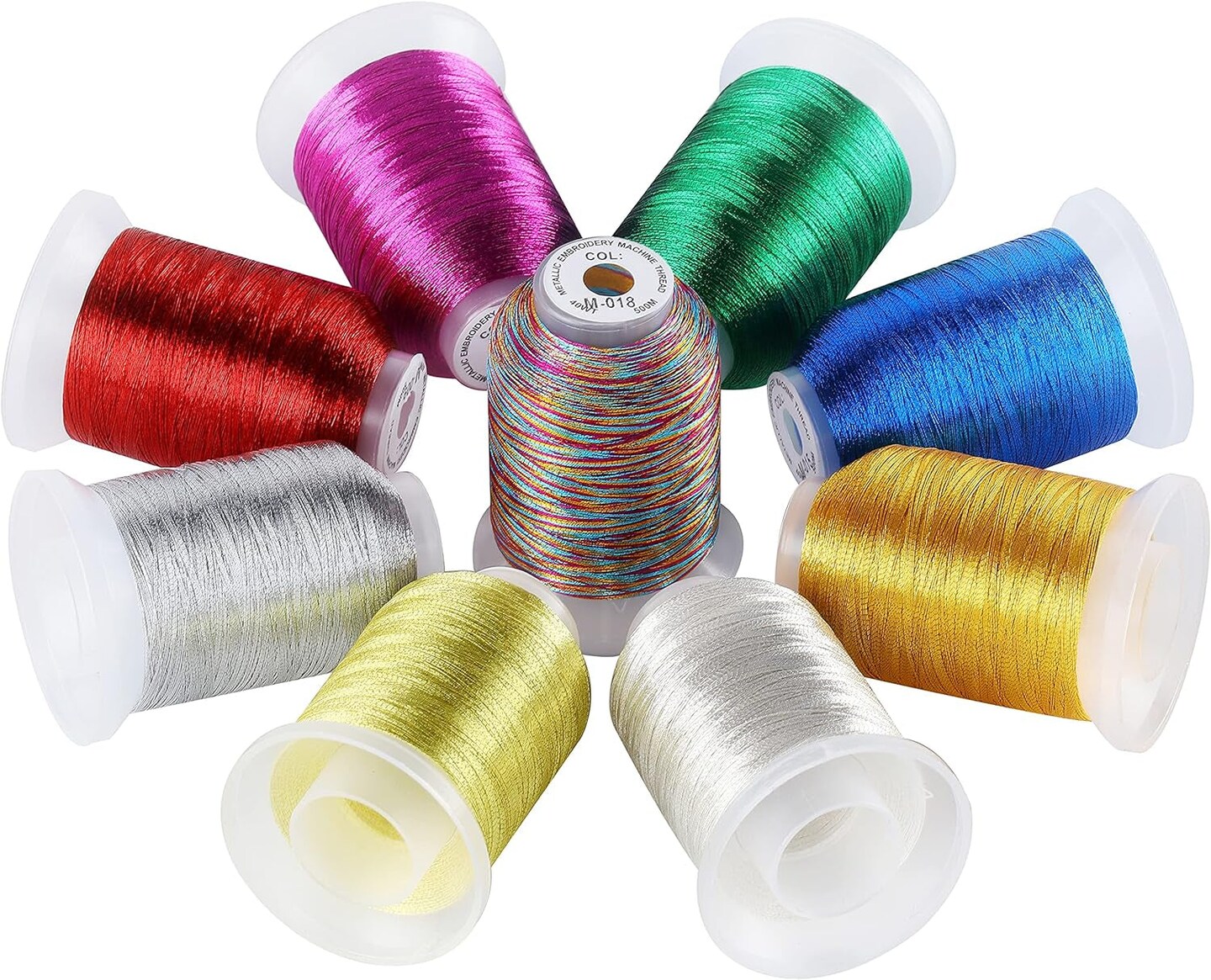 21 Assorted Colors Metallic Embroidery Machine Thread Kit 500M (550Y) Each Spool for Computerized Embroidery and Decorative Sewing