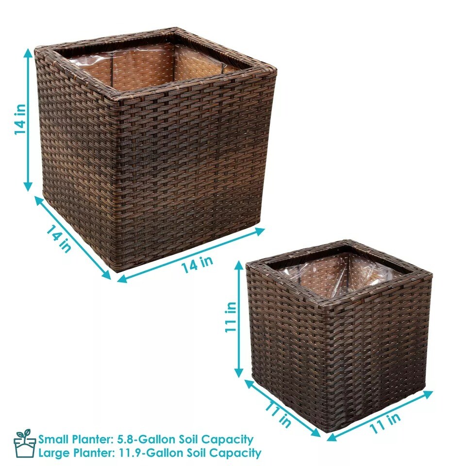 Polyrattan Indoor Square Planter - Brown - 11 in, 14 in