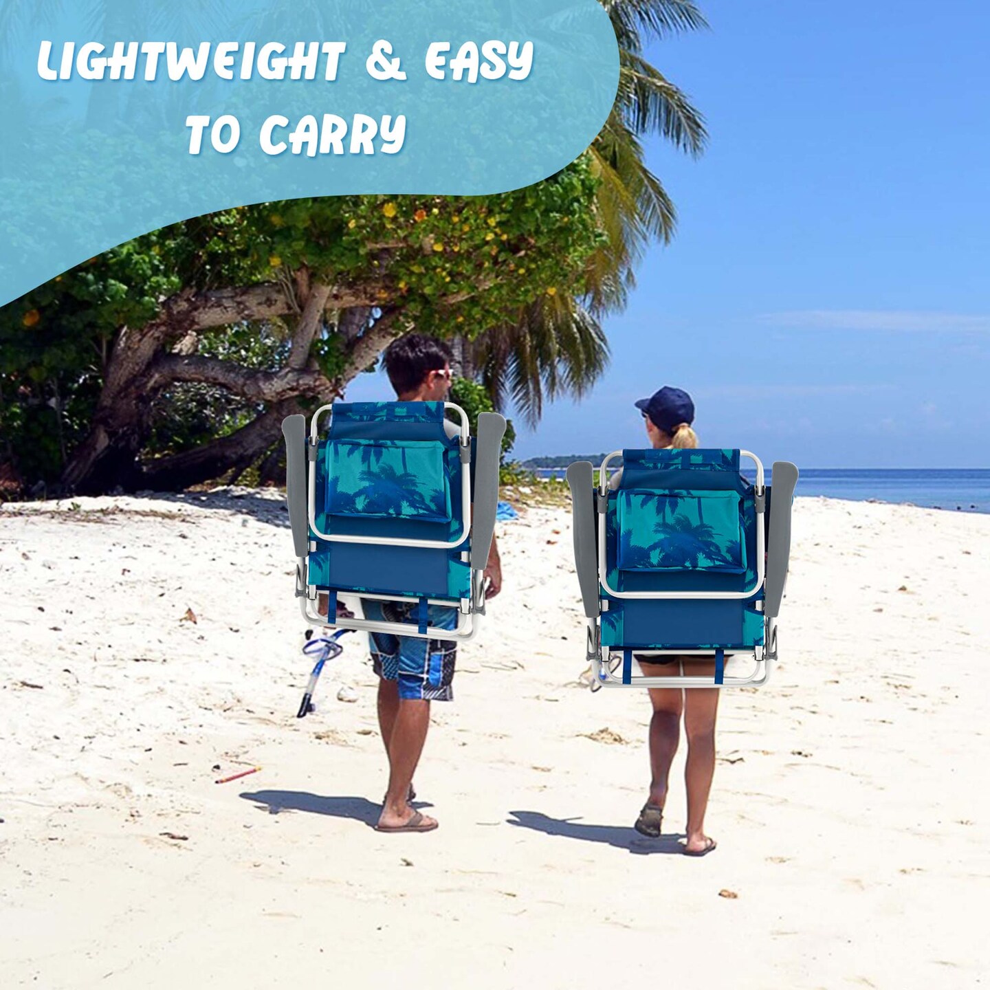 Costway 2-Pack Folding Backpack Beach Chair Table Set 5-Position Outdoor Reclining Chair Blue/Navy/Pink/Pattern/Flower/Yellow