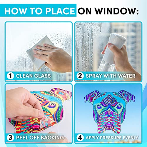 10 Sun catchers Stained Glass Mandala Art Kit - Animal DIY Window Clings with Markers, Perfect Hobby for Adults, Kids, Teens & Seniors - Ideal Gift for Beginners, Women & Elderly