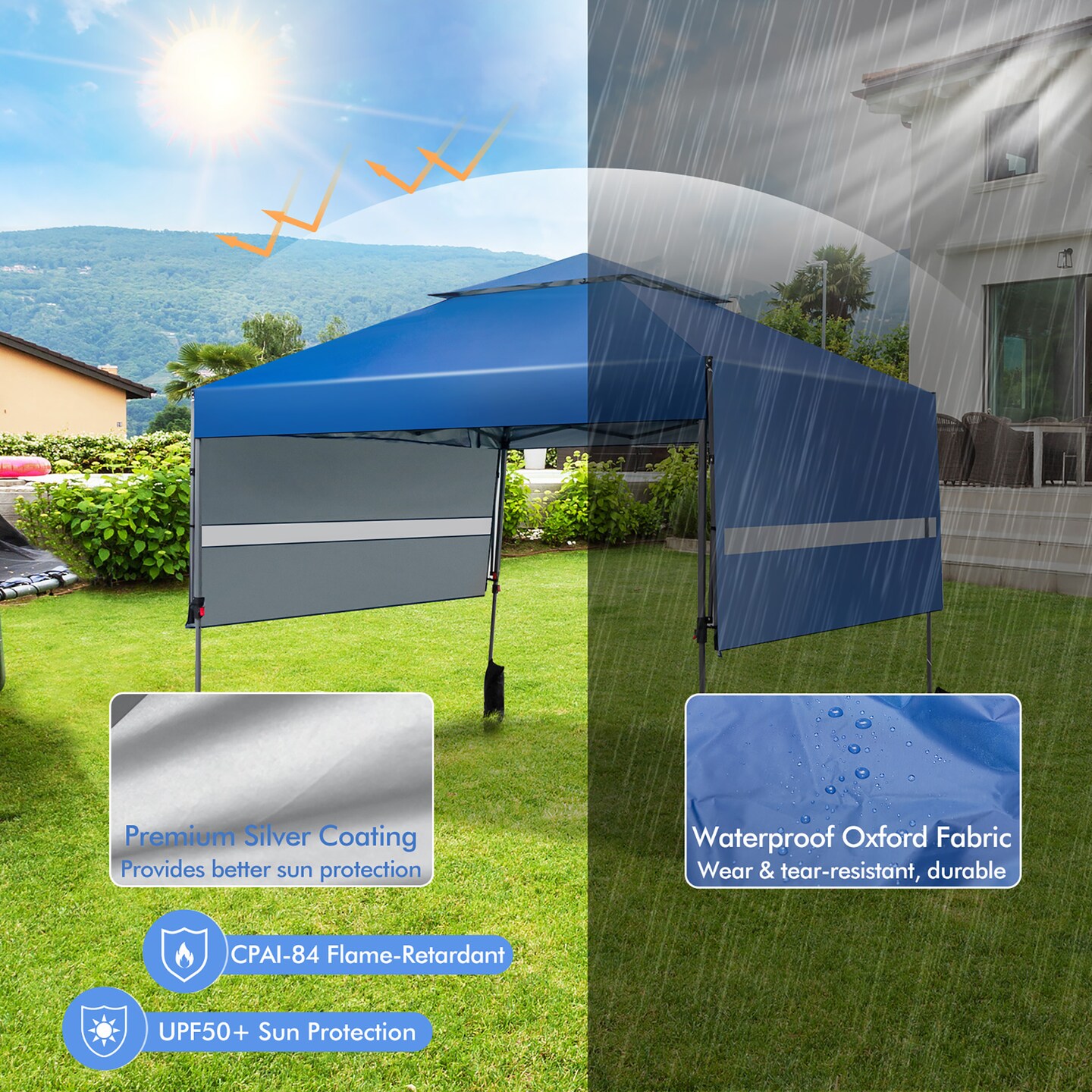 Costway 10&#x27;x17.6&#x27;Outdoor Instant Pop-up Canopy Tent Dual Half Awnings Adjust Patio Blue/White/Gray/Black/Pink