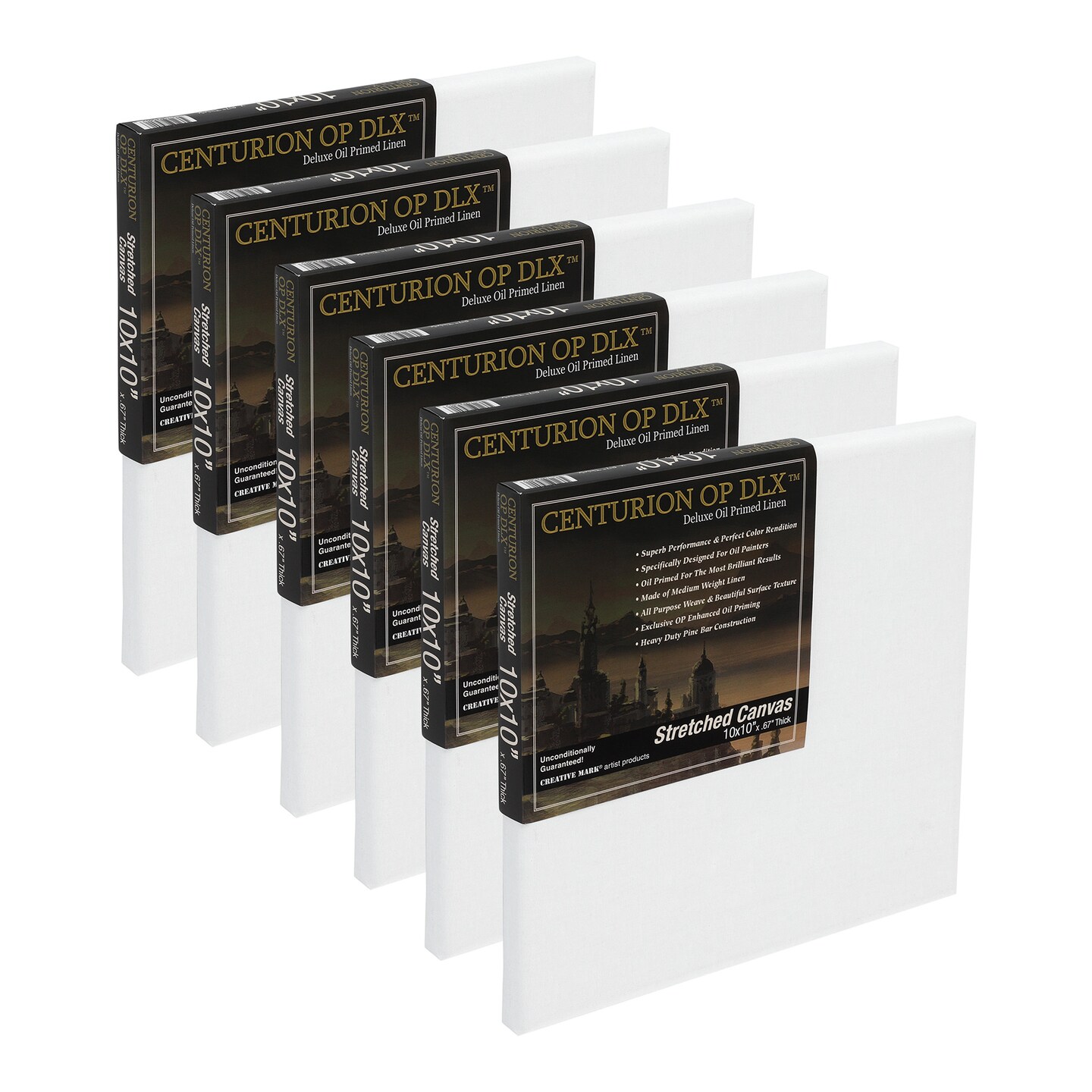 Centurion Deluxe Professional Oil Primed Linen Stretched Canvas, 11oz Linen, Box of 6, 0.67"Deep Canvases, Kiln-Dried Stretchers, Back Stapled, Premium Medium Weight Canvas for Oil Paintings