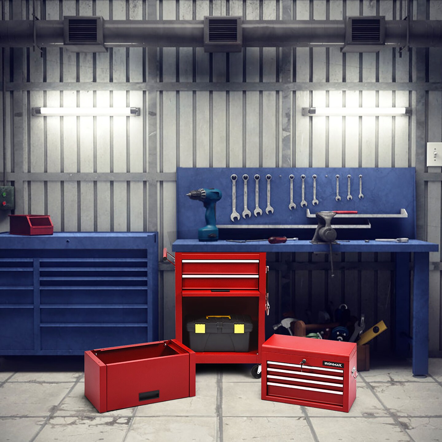 Costway 6-Drawer Rolling Tool Chest Storage Cabinet w/Riser Red\Black