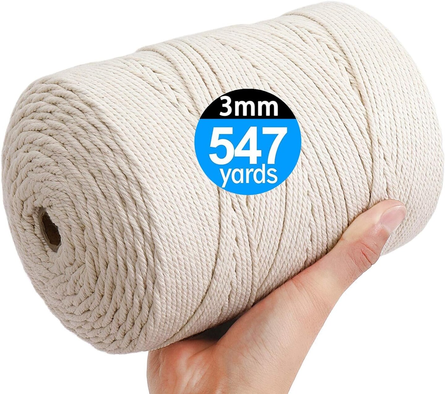 Macrame Cord 4Mm X 547Yards, Natural Cotton Macrame Rope - 4 Strands Twisted Macrame Cotton Cord for Wall Hanging, Plant Hangers, Crafts, Gift Wrapping and Wedding Decorations&#xFF08;4Mmx500M&#xFF09;