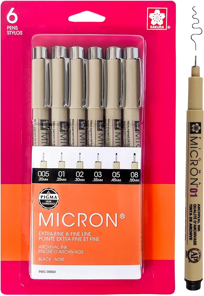 Pigma Micron Fineliner Pens - Archival Black Ink Pens - Pens for Writing, Drawing, and Journaling - Assorted Point Sizes - 6 Pack