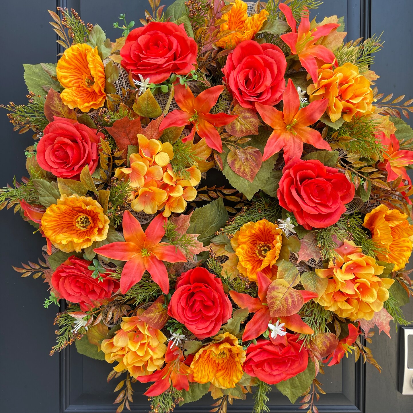 Fall Boho Floral Wreath, Cream outlets Sunflower and Blue hydrangaes wreath