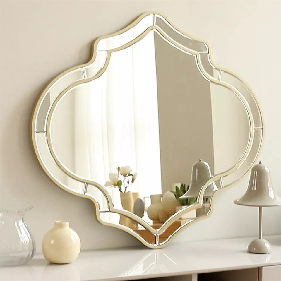 35&#x27;&#x27; Creative Auspicious Clouds Shape Wall Mirror Golden Rim Decor Accent Mirror