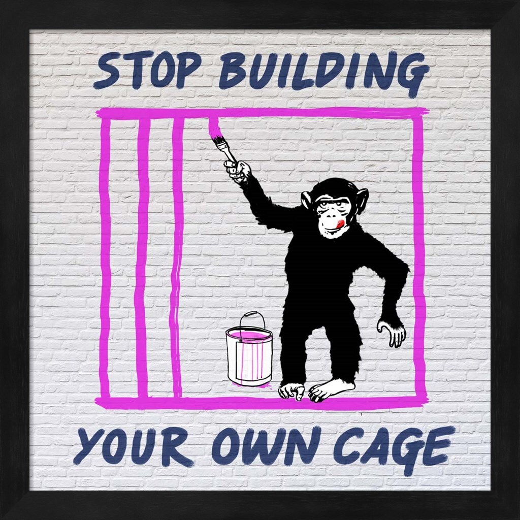 Chimp in Cage by Masterfunk Collective 13&#x22; x 13&#x22; Framed Wall Art