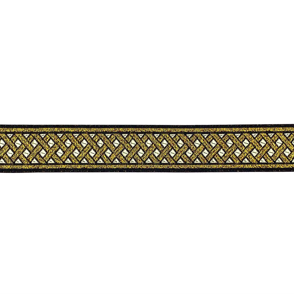 Designer's Shop JL 132 Jacquard metallic Gold Celtic ribbon trim 1-3/8” (35mm) x 9 yard