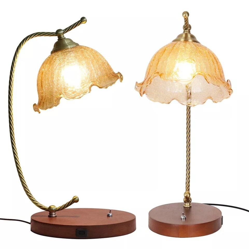 Mid-Century Bedside Table Lamp Modern Glass Flower Desk Lamp Gold Reading Lamp