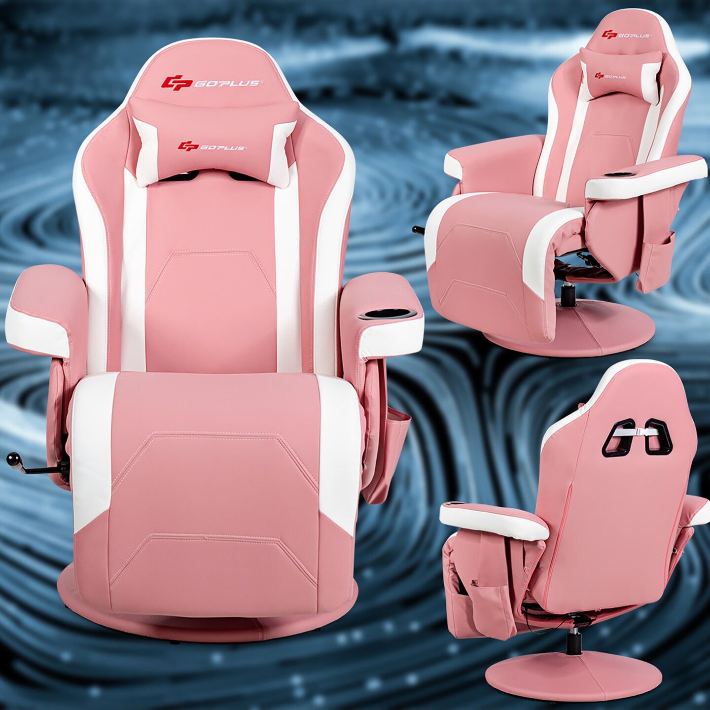 Goplus Massage Gaming Recliner Reclining Racing Chair Swivel BlackGrayBlueRed Pink
